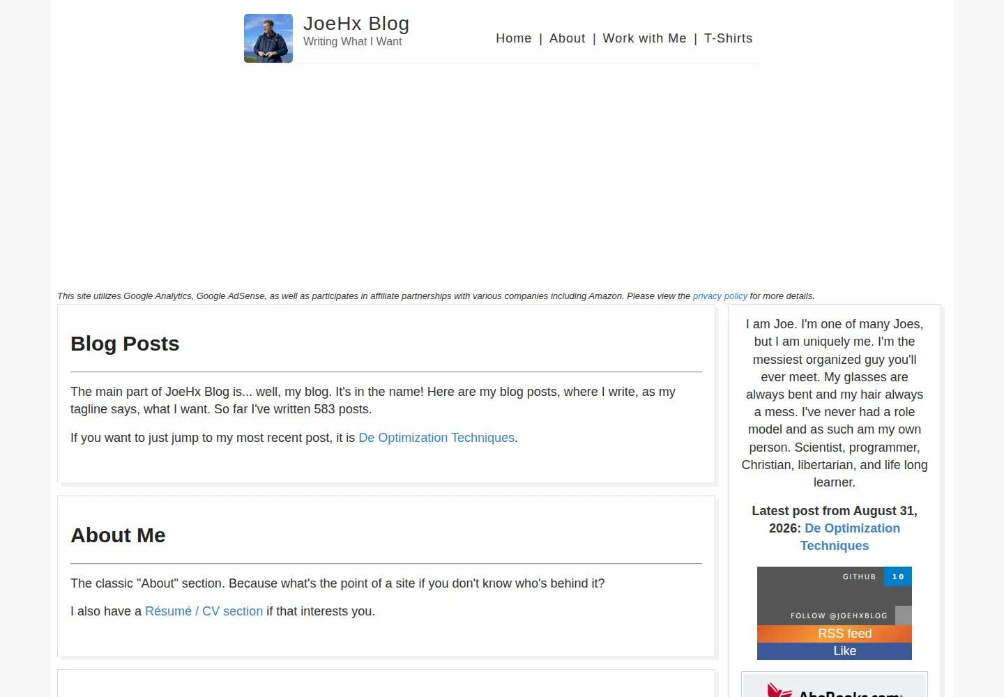 Screenshot of joehxblog.com
