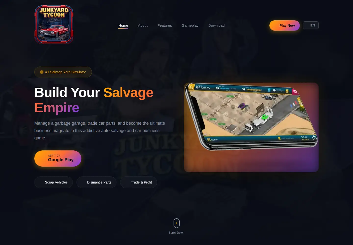 Captured homepage of junkyardtycoon.com in the current scan