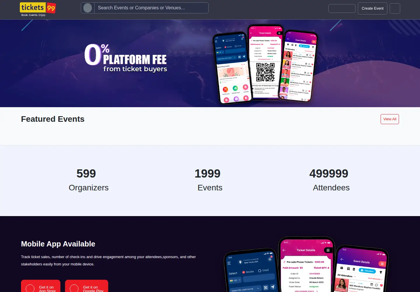 Screenshot of tickets99.com