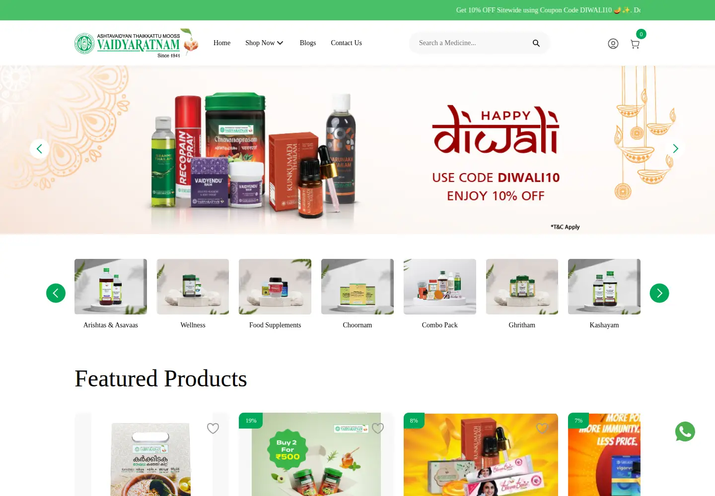 Screenshot of vaidyaratnamstore.com