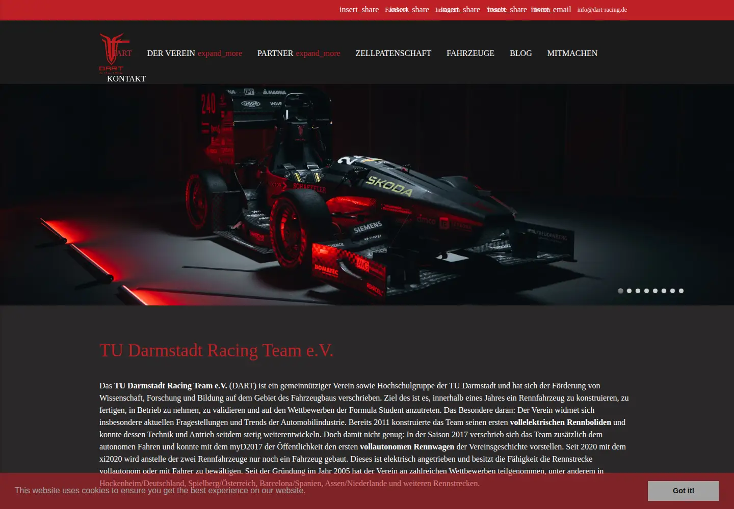 Screenshot of dart-racing.de