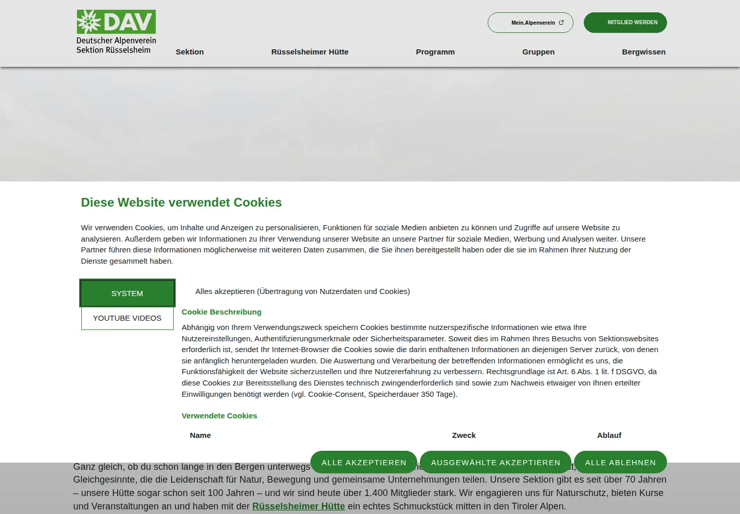 Captured homepage of dav-ruesselsheim.de in the current scan