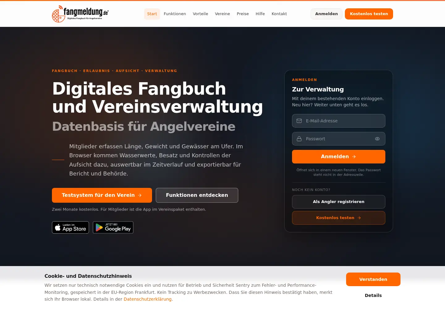 Screenshot of fangmeldung.de