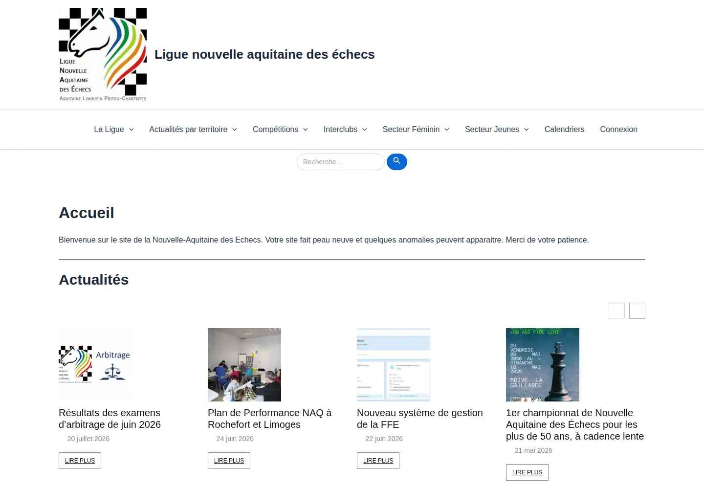 Captured homepage of echecs-naq.fr in the current scan