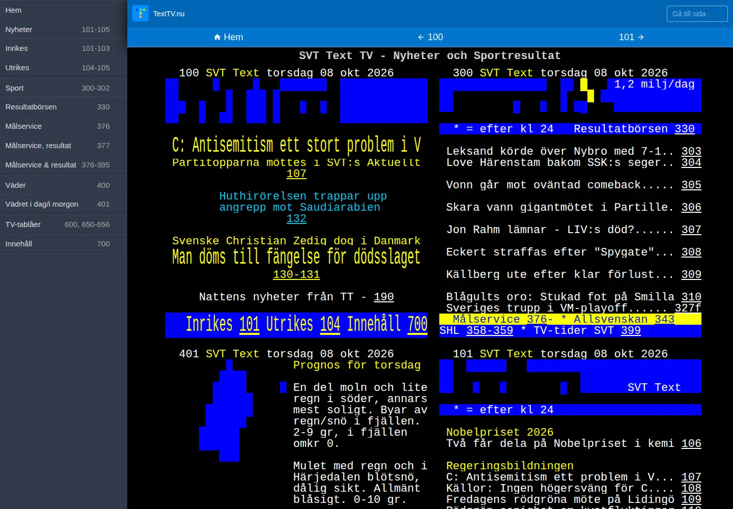 Screenshot of texttv.nu