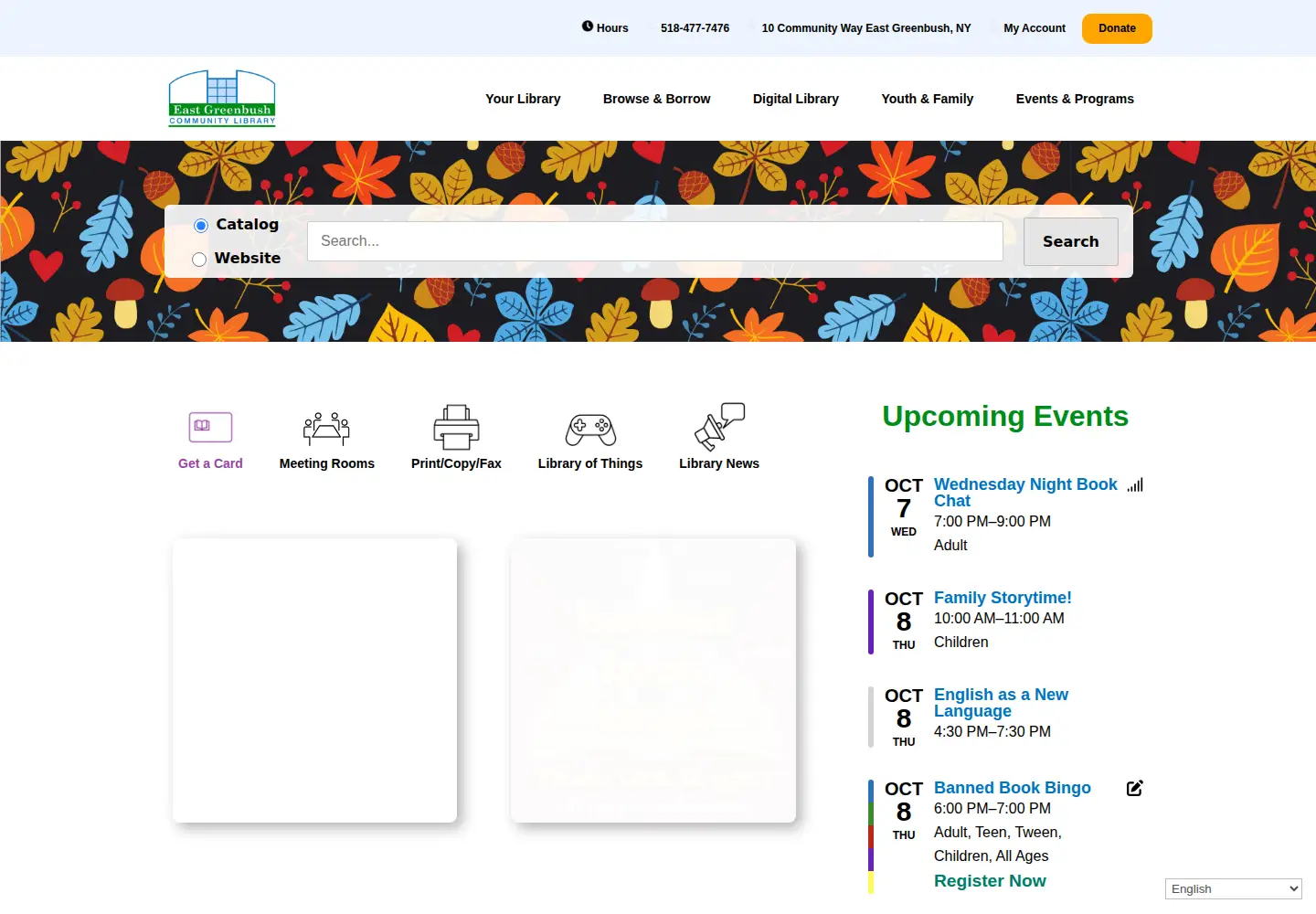 Captured homepage of eastgreenbushlibrary.org in the current scan