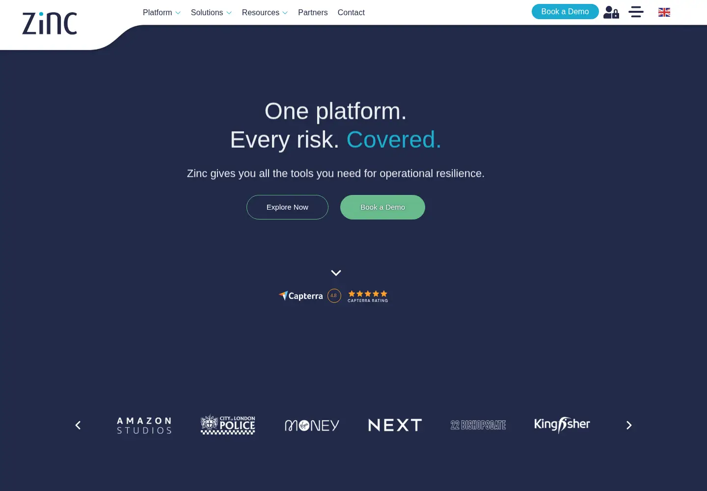 Captured homepage of zinc.systems in the current scan