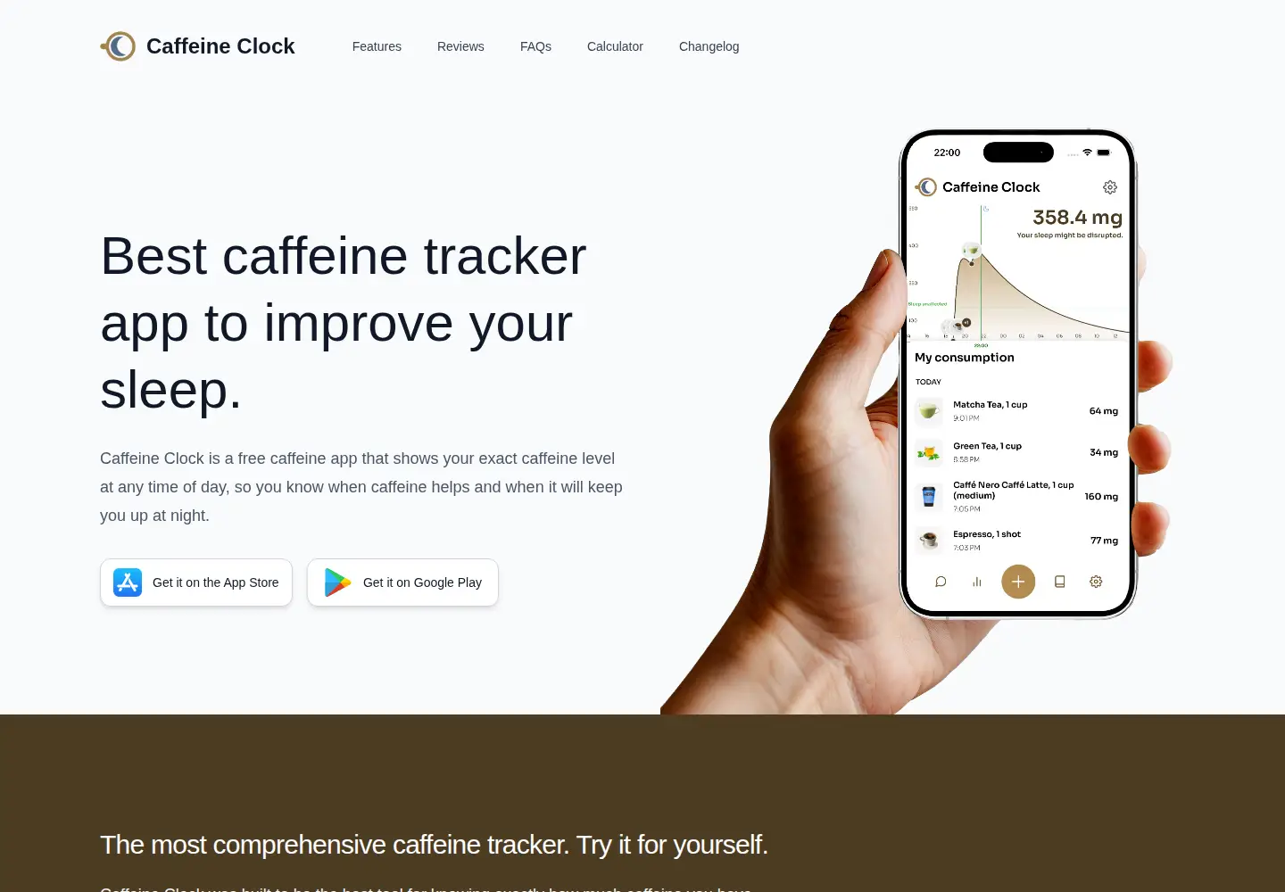 Captured homepage of caffeineclock.app in the current scan