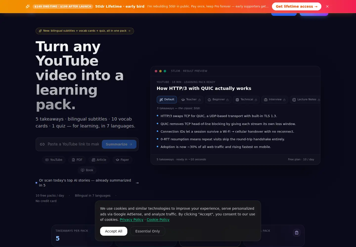 Screenshot of 5tldr.com