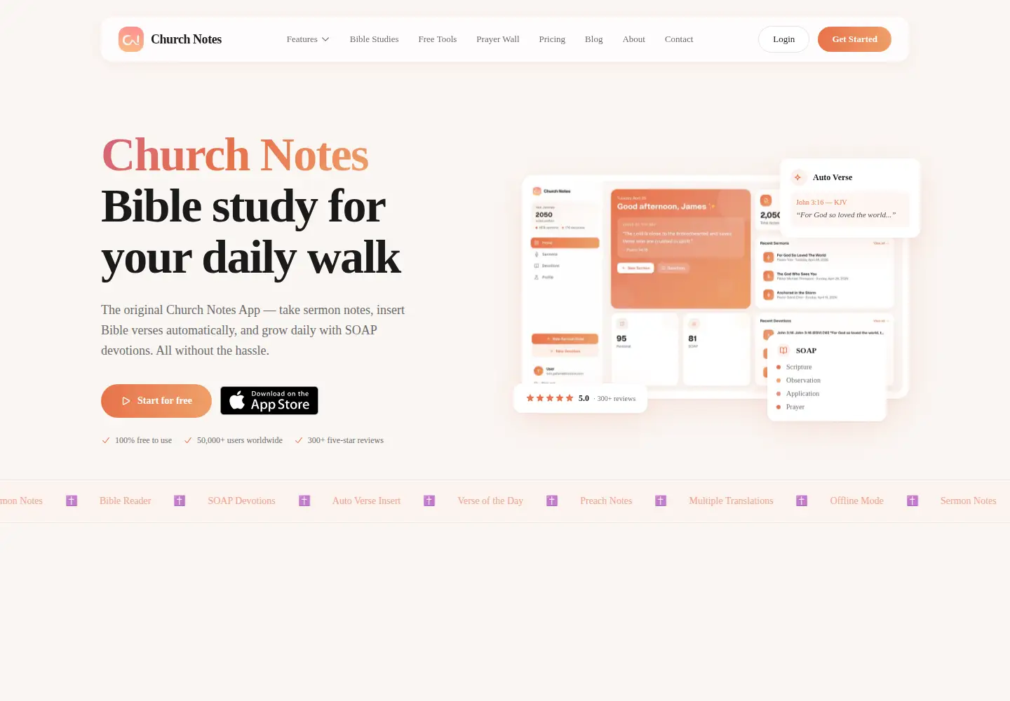 Screenshot of churchnotesapp.com