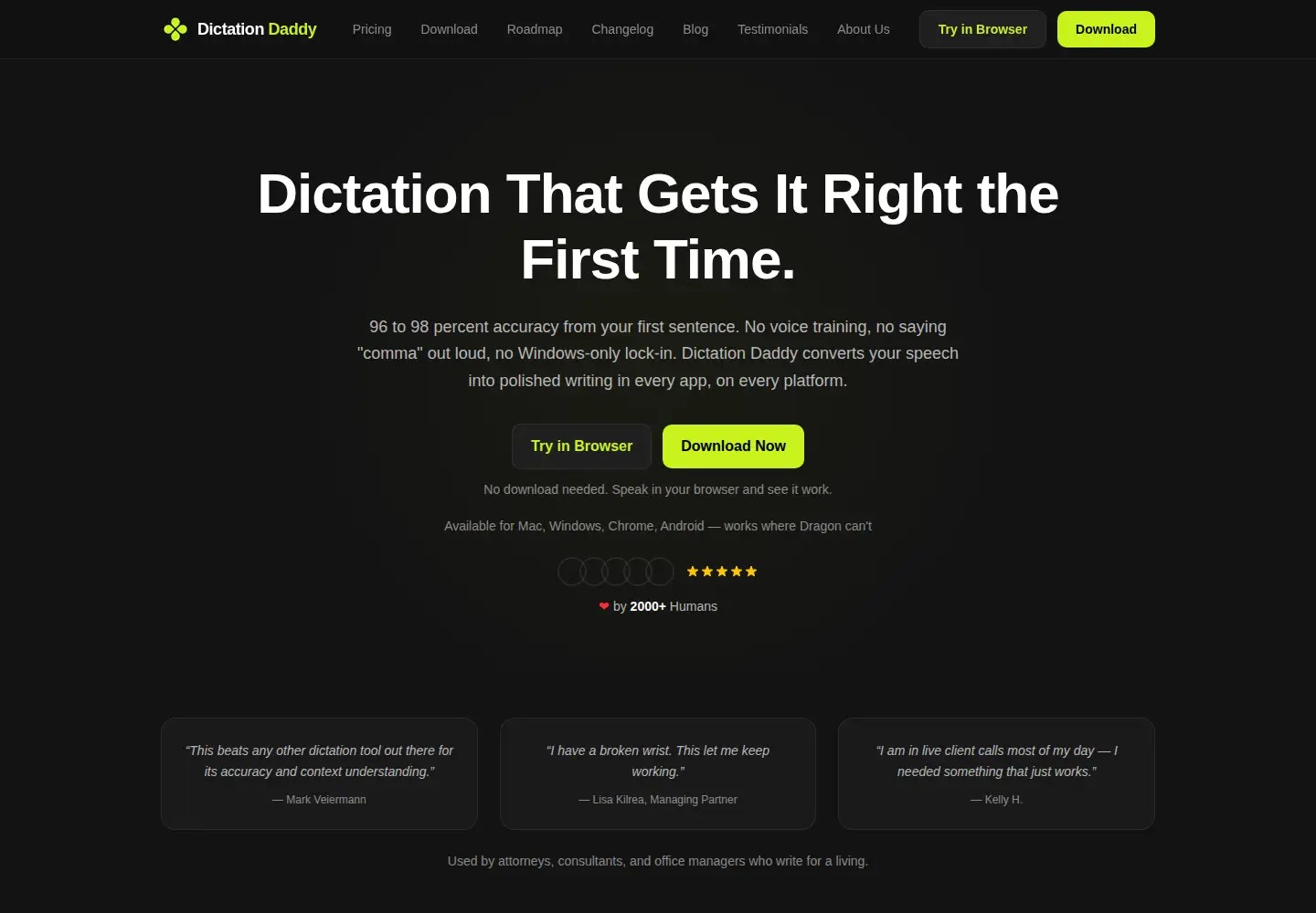 Screenshot of dictationdaddy.com