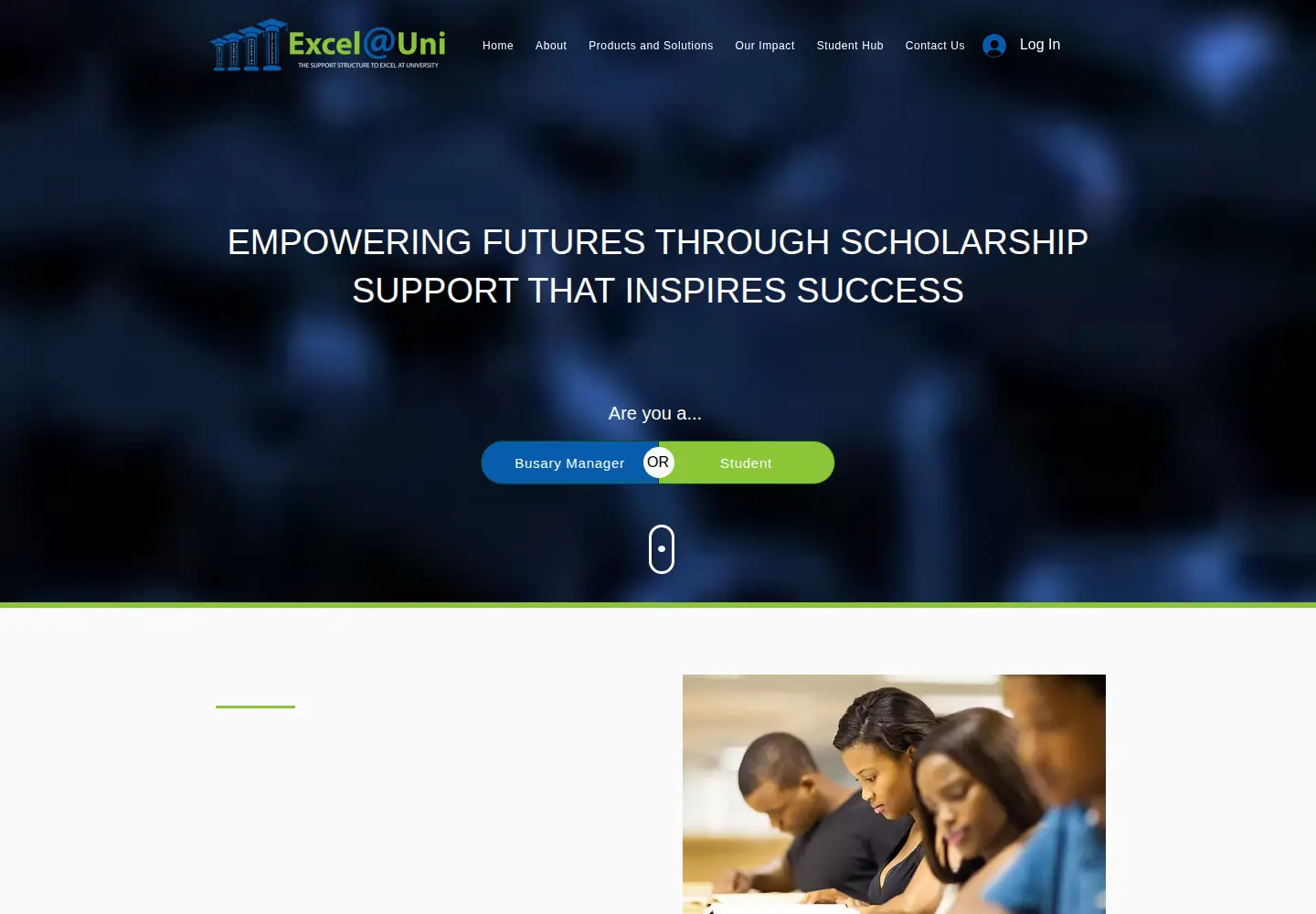 Captured homepage of excelatuni.com in the current scan