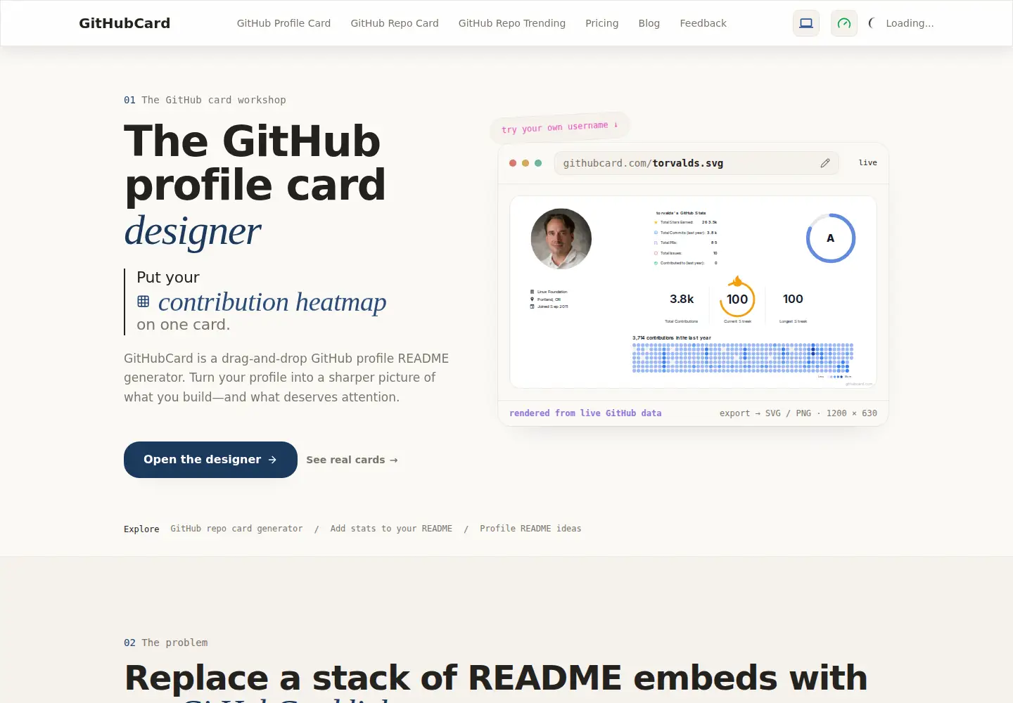 Screenshot of githubcard.com