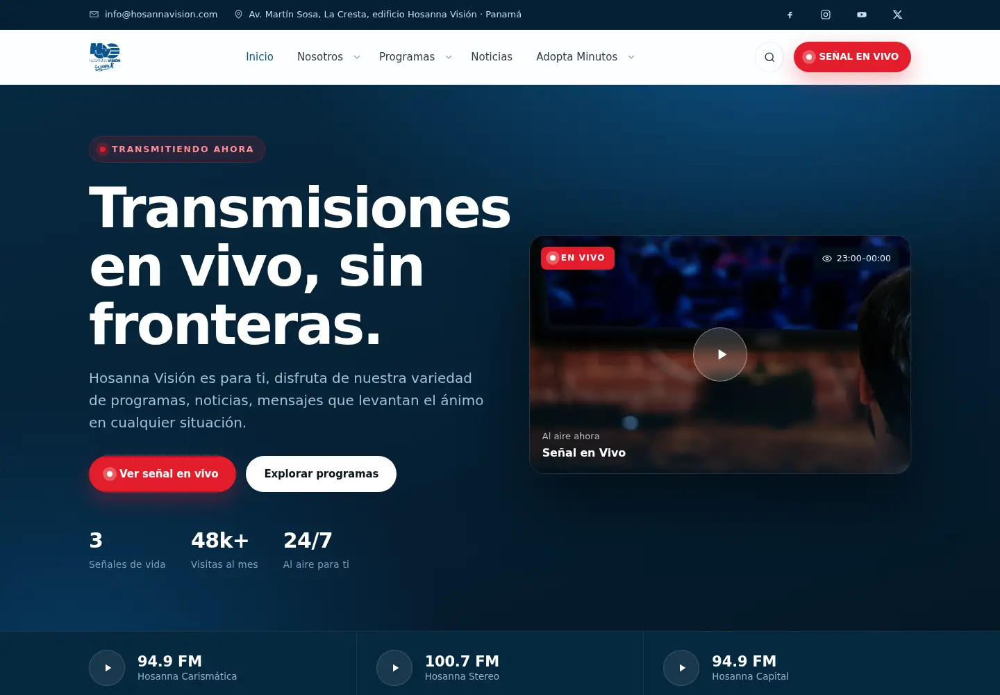 Screenshot of hosannavision.com
