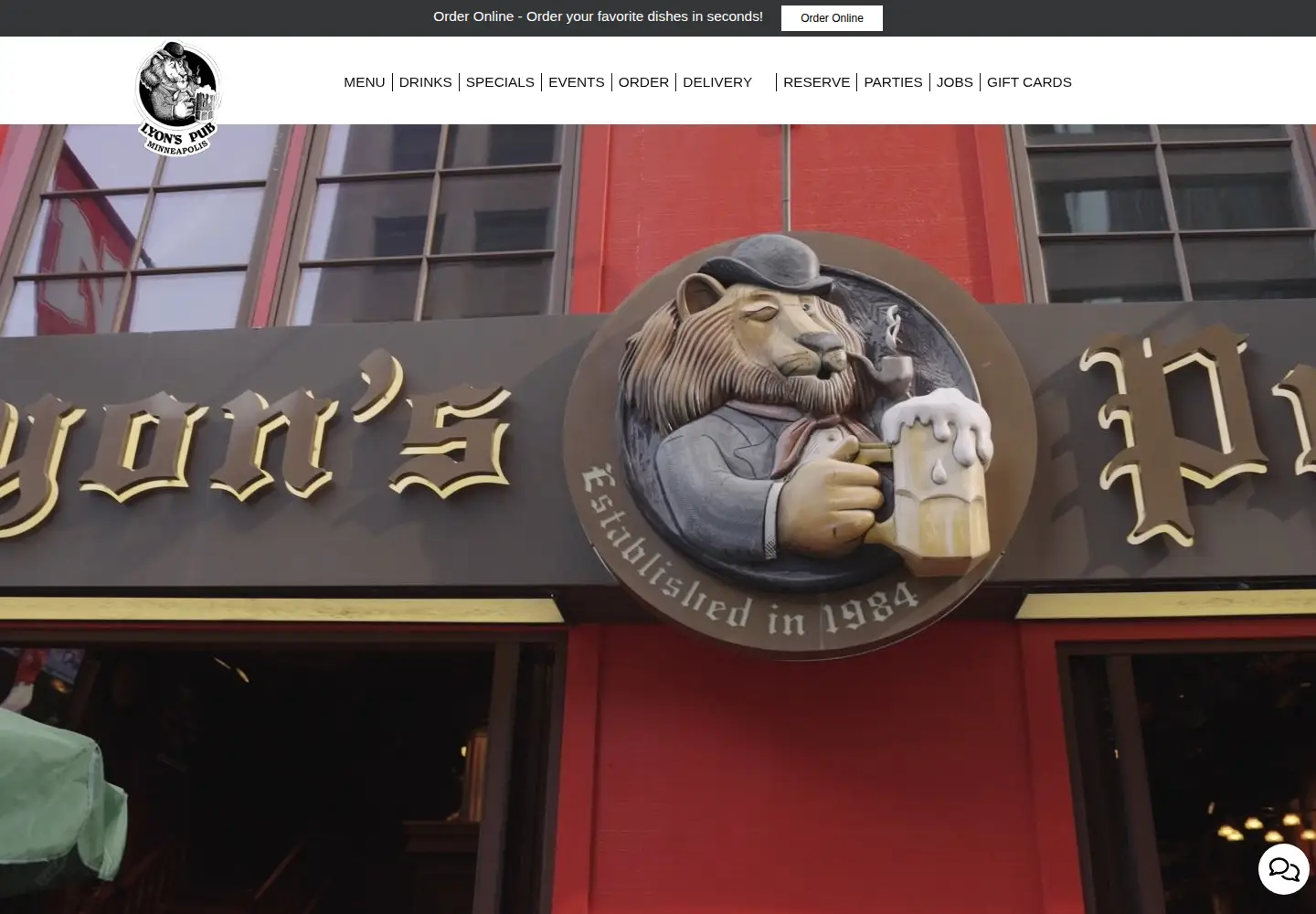 Captured homepage of lyonspub.com in the current scan