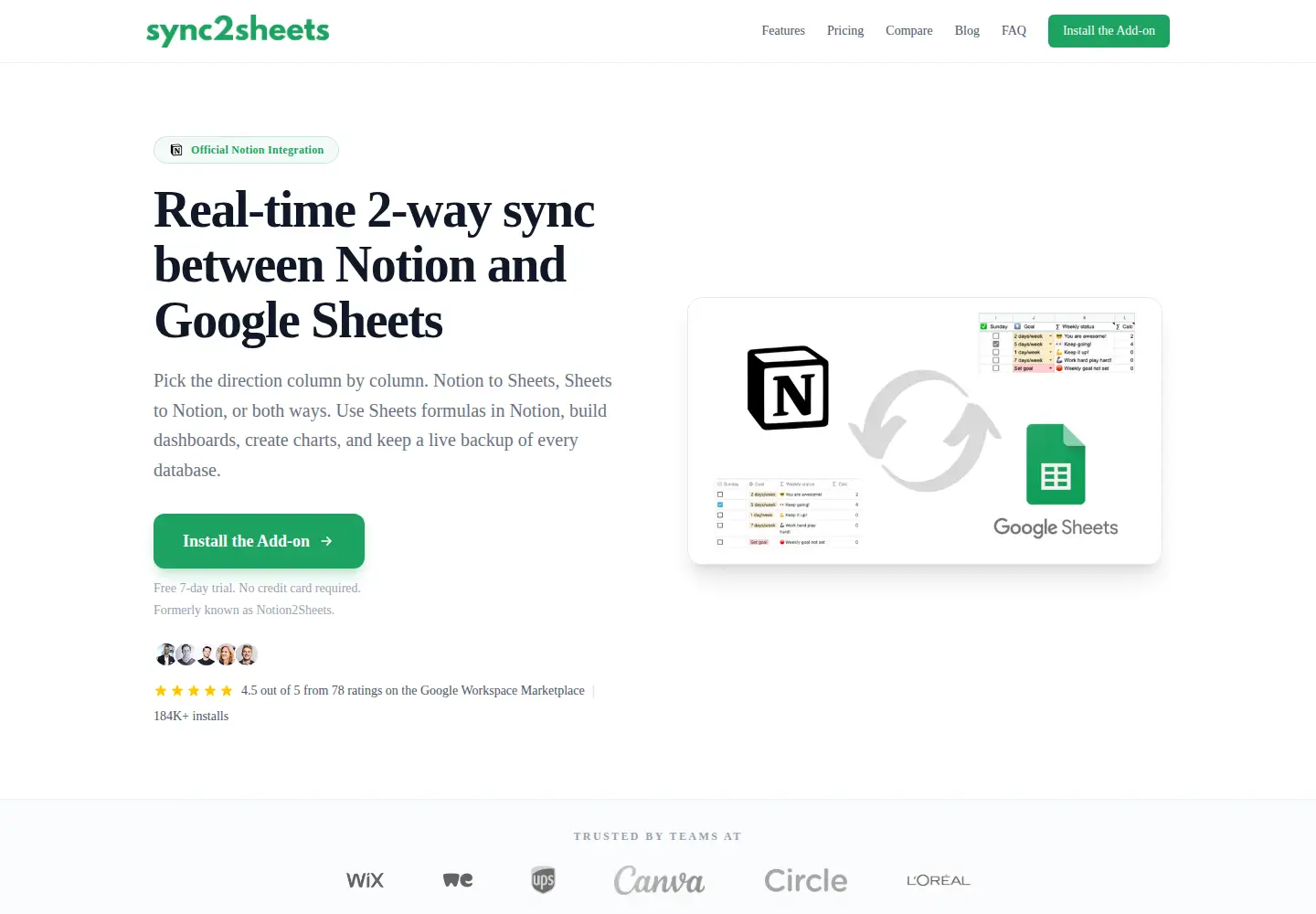 Screenshot of sync2sheets.com