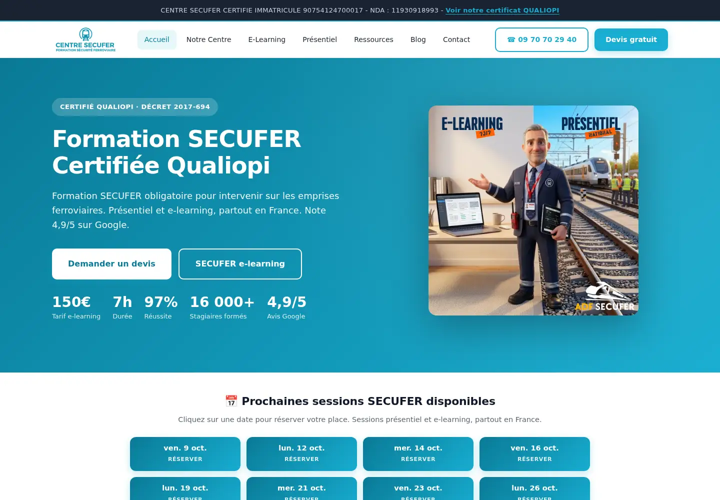 Captured homepage of centre-secufer.fr in the current scan