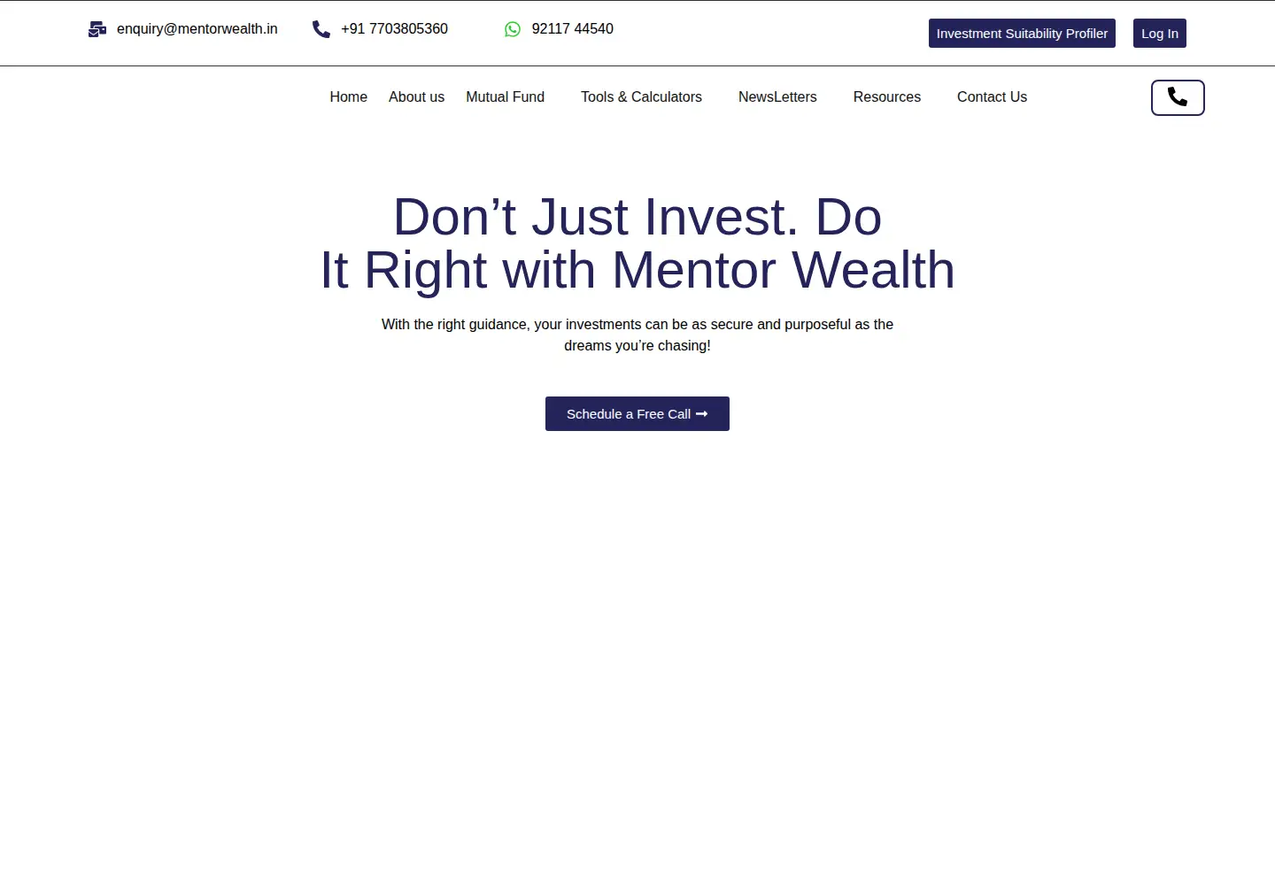 Captured homepage of mentorwealth.in in the current scan
