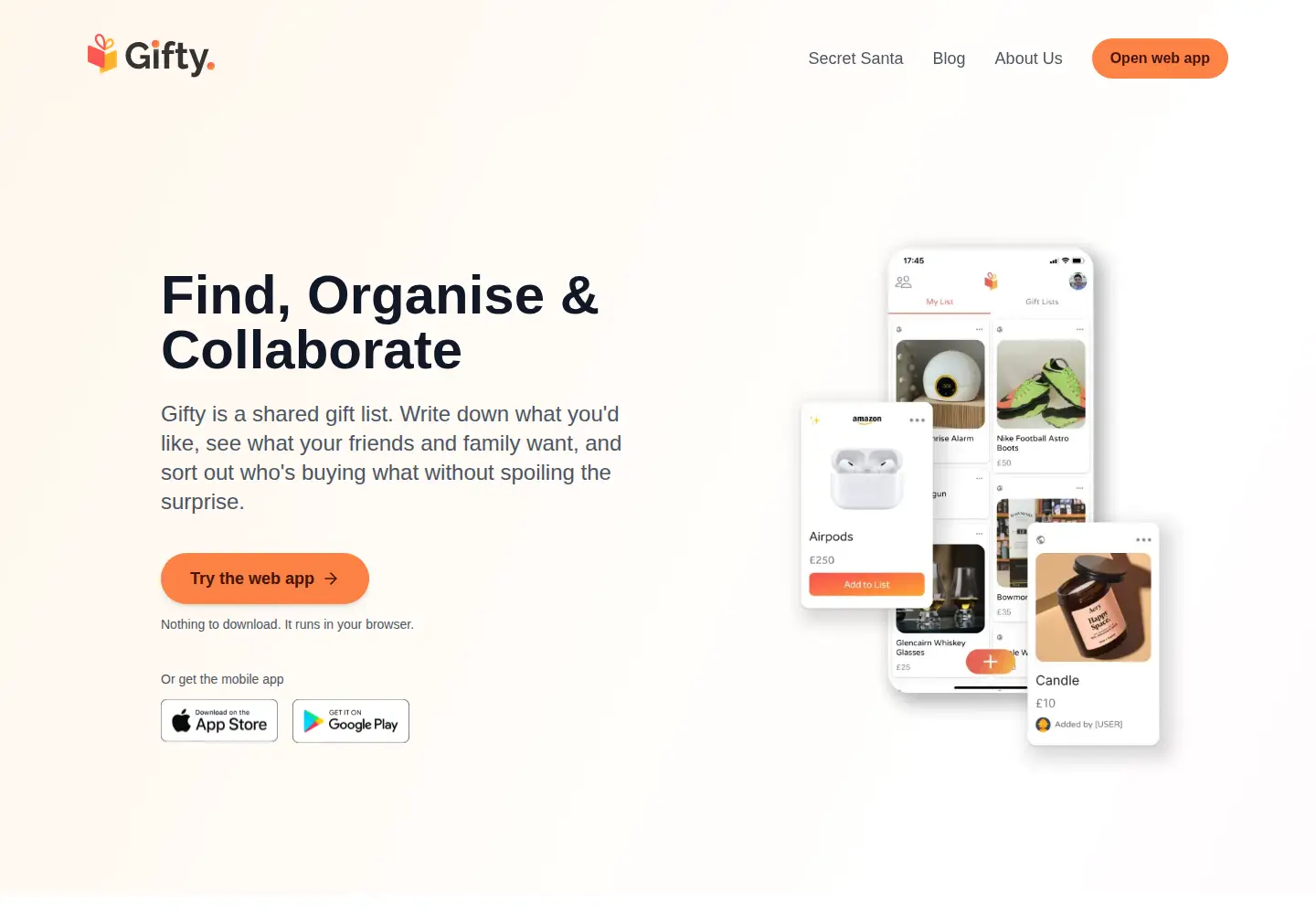 Screenshot of giftyapp.io