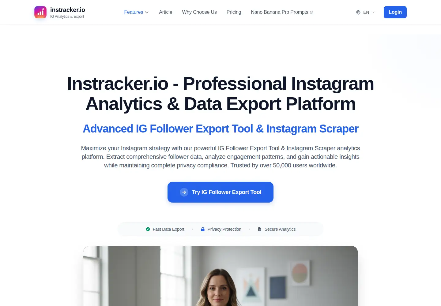 Captured homepage of instracker.io in the current scan