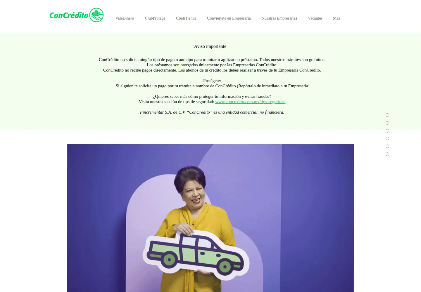 Captured homepage of concredito.com.mx in the current scan