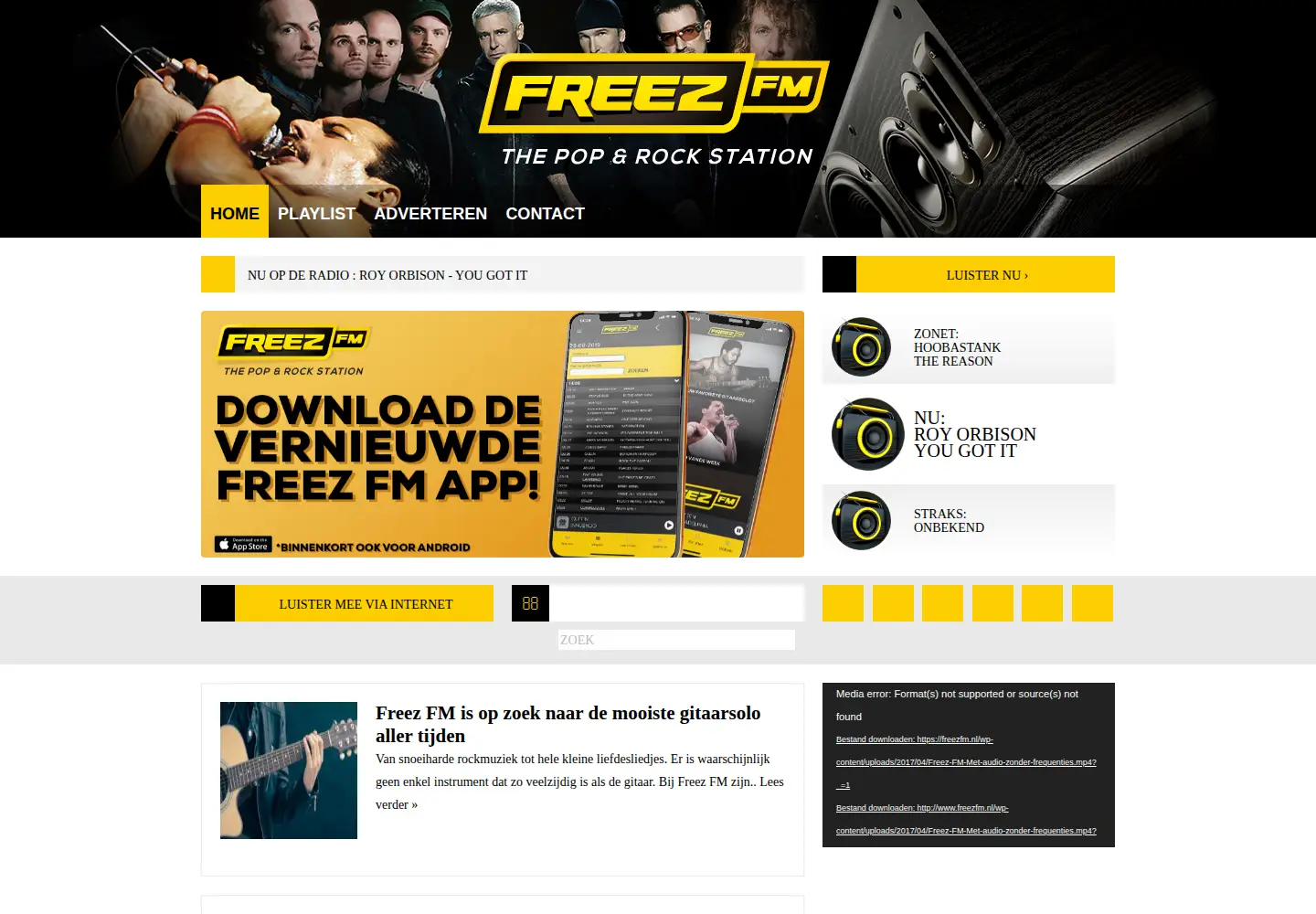 Captured homepage of freezfm.nl in the current scan