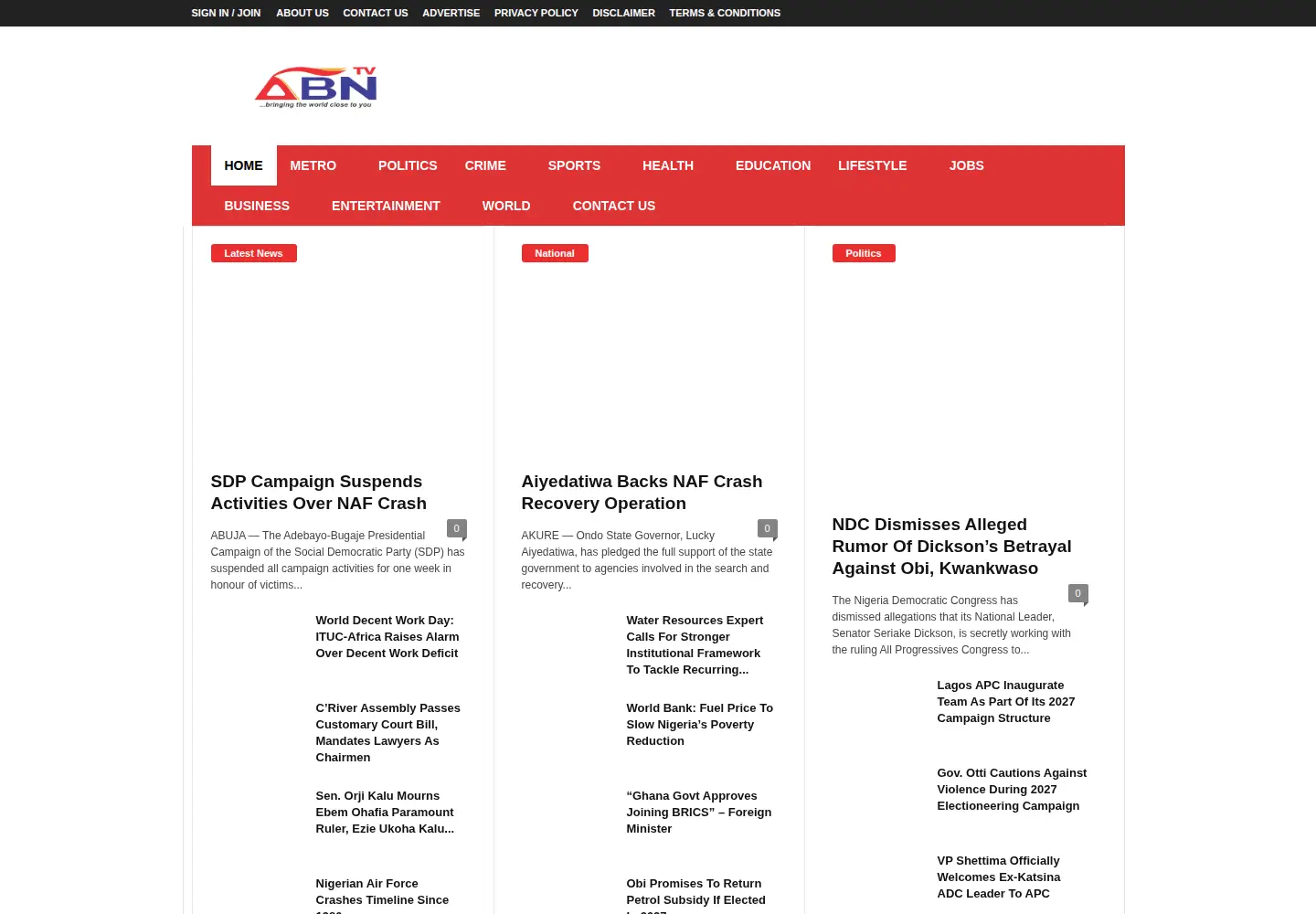 Screenshot of abntv.com.ng
