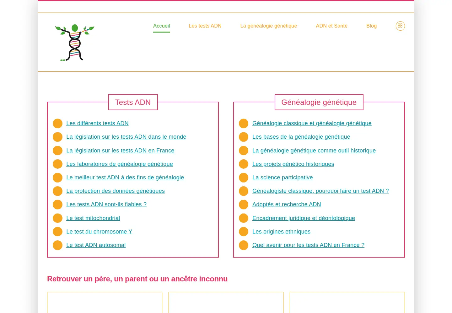 Captured homepage of genealogie-genetique.com in the current scan