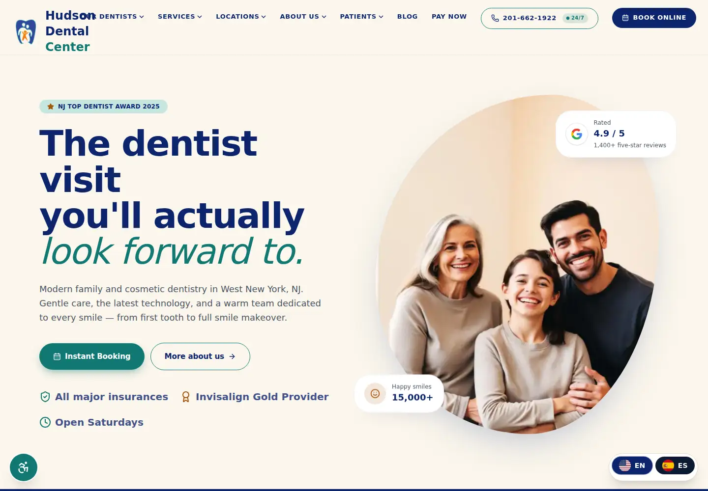Captured homepage of hudsondentalcenter.com in the current scan
