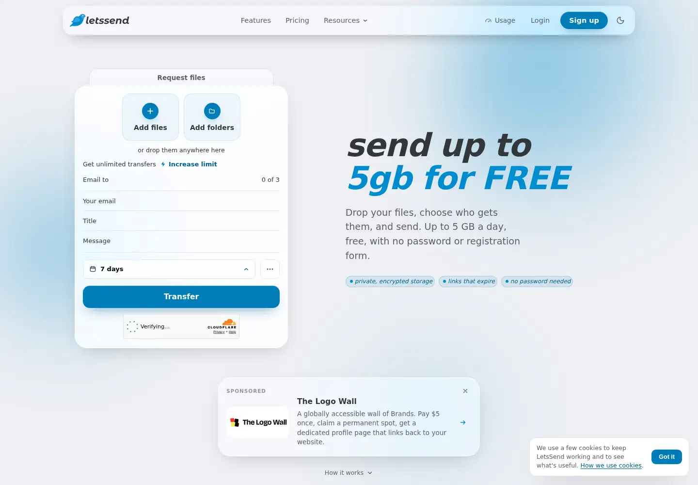 Screenshot of letssend.com