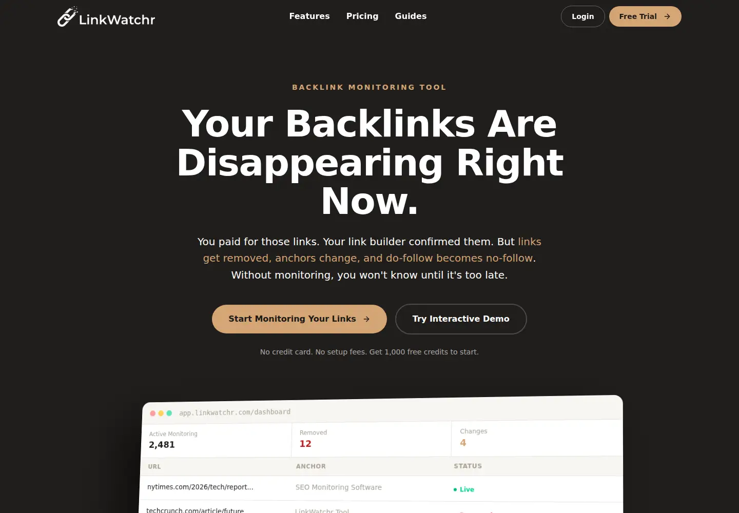 Screenshot of linkwatchr.com