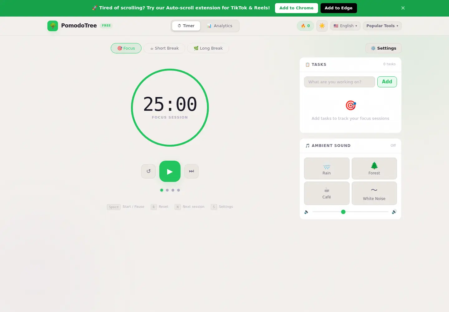 Screenshot of pomodotree.com