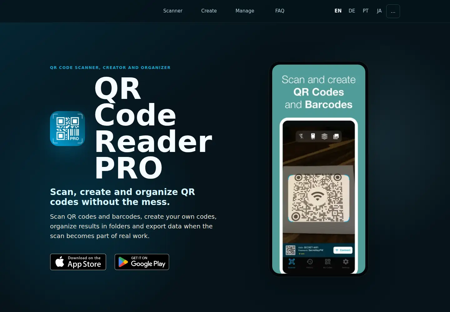 Screenshot of qrcodereaderpro.com
