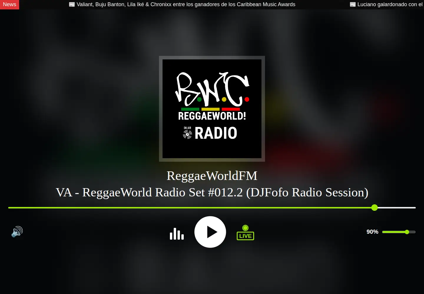 Captured homepage of reggaeworldfm.com in the current scan