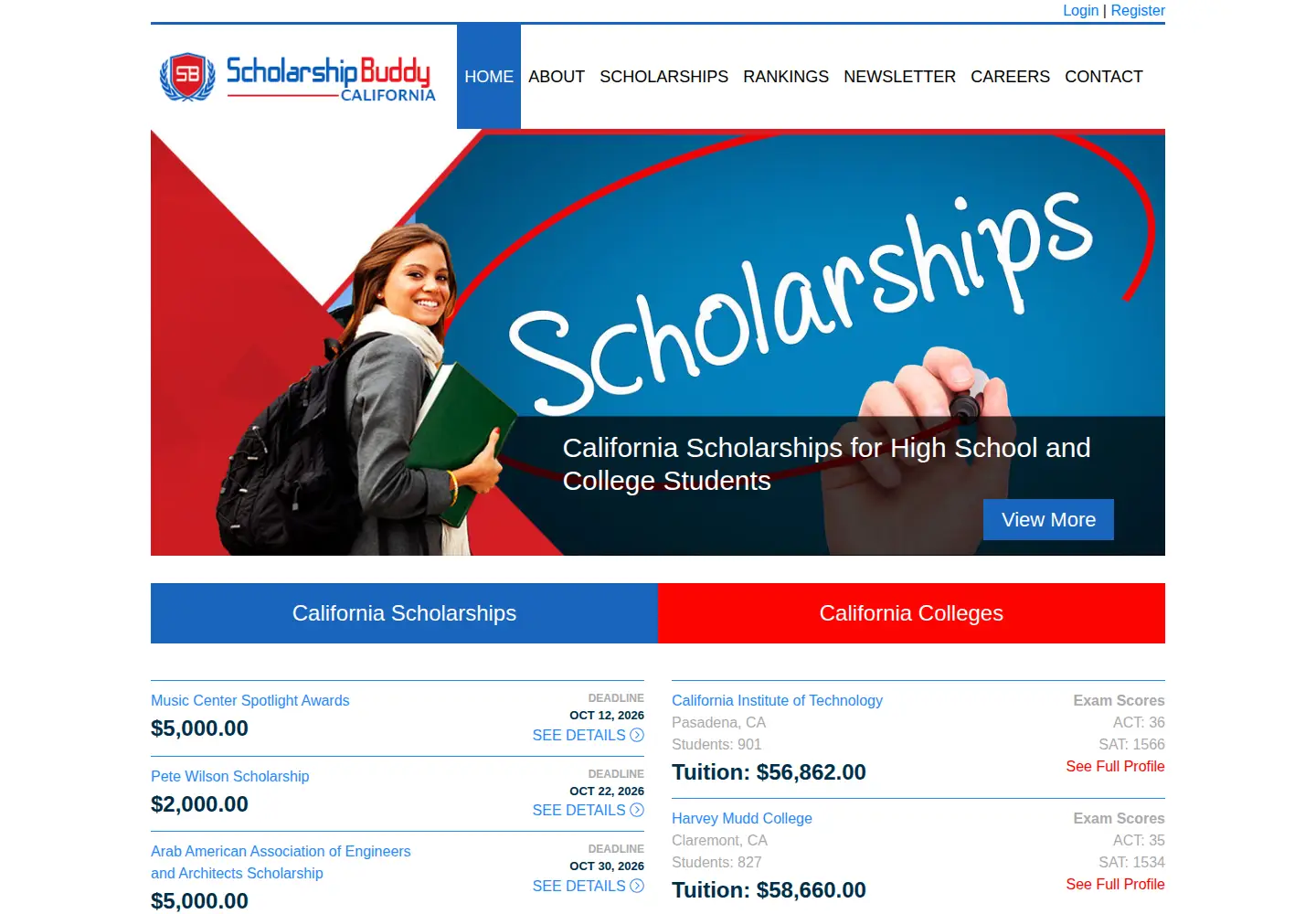 Screenshot of scholarshipbuddycalifornia.com