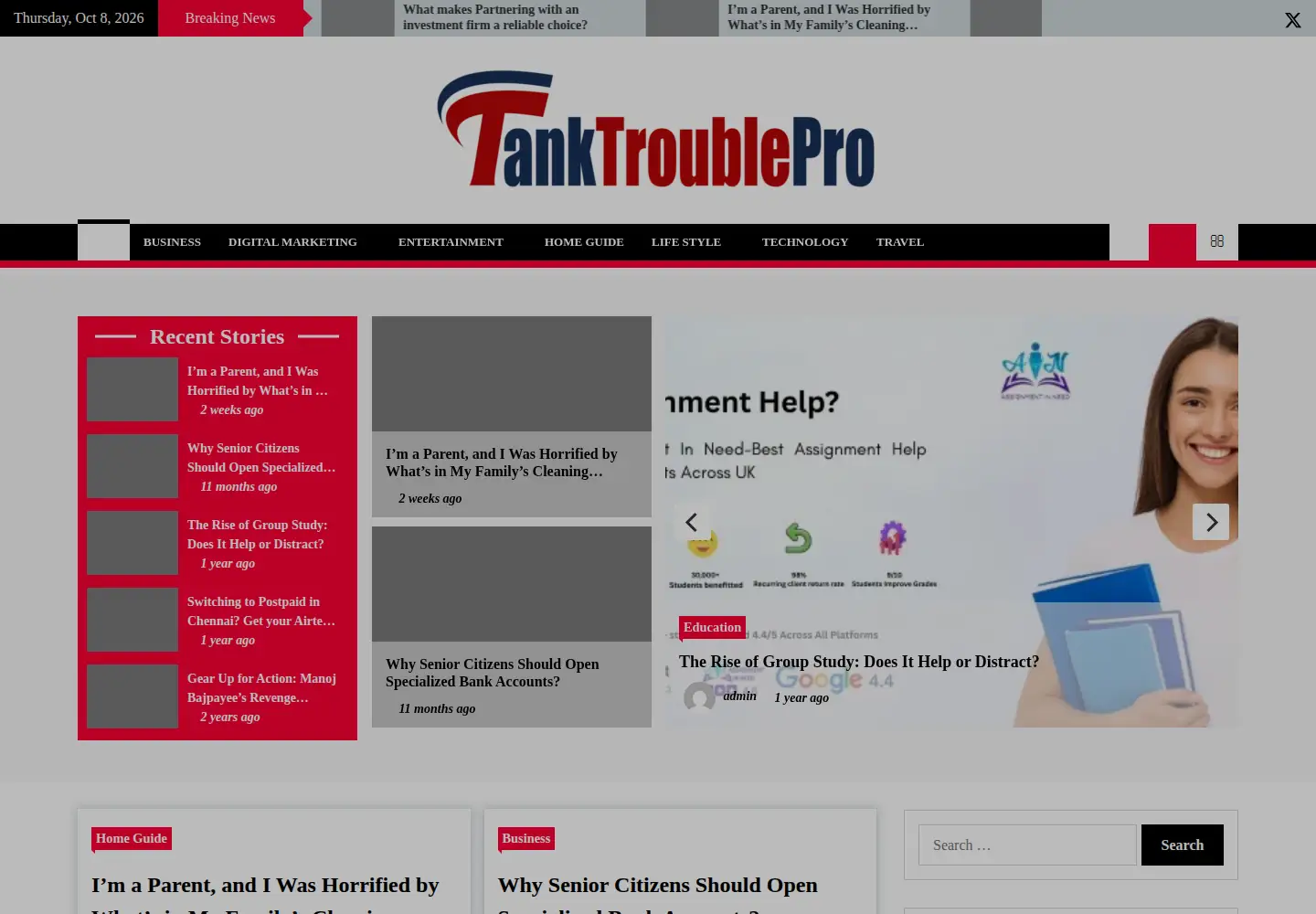 Screenshot of tanktroublepro.com