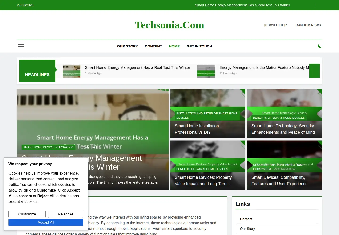 Captured homepage of techsonia.com in the current scan