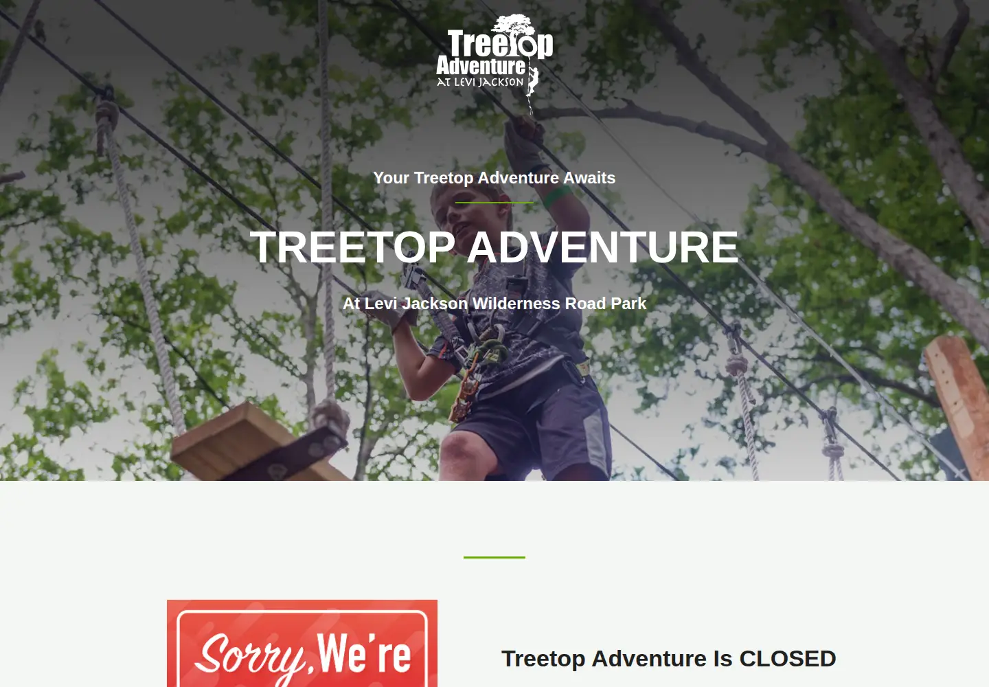 Screenshot of treetopadventureky.com