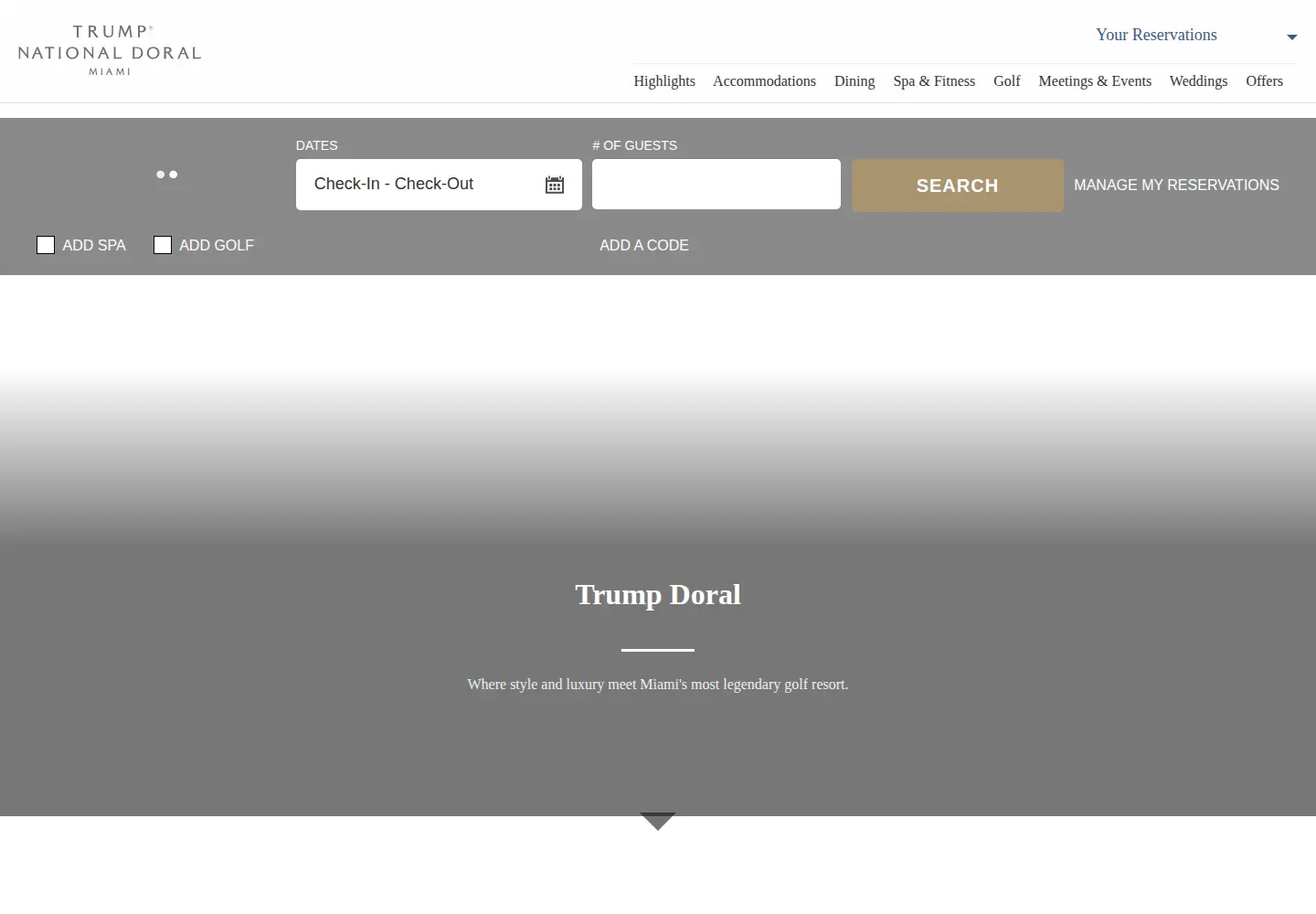 Captured homepage of trumpnationaldoral.com in the current scan