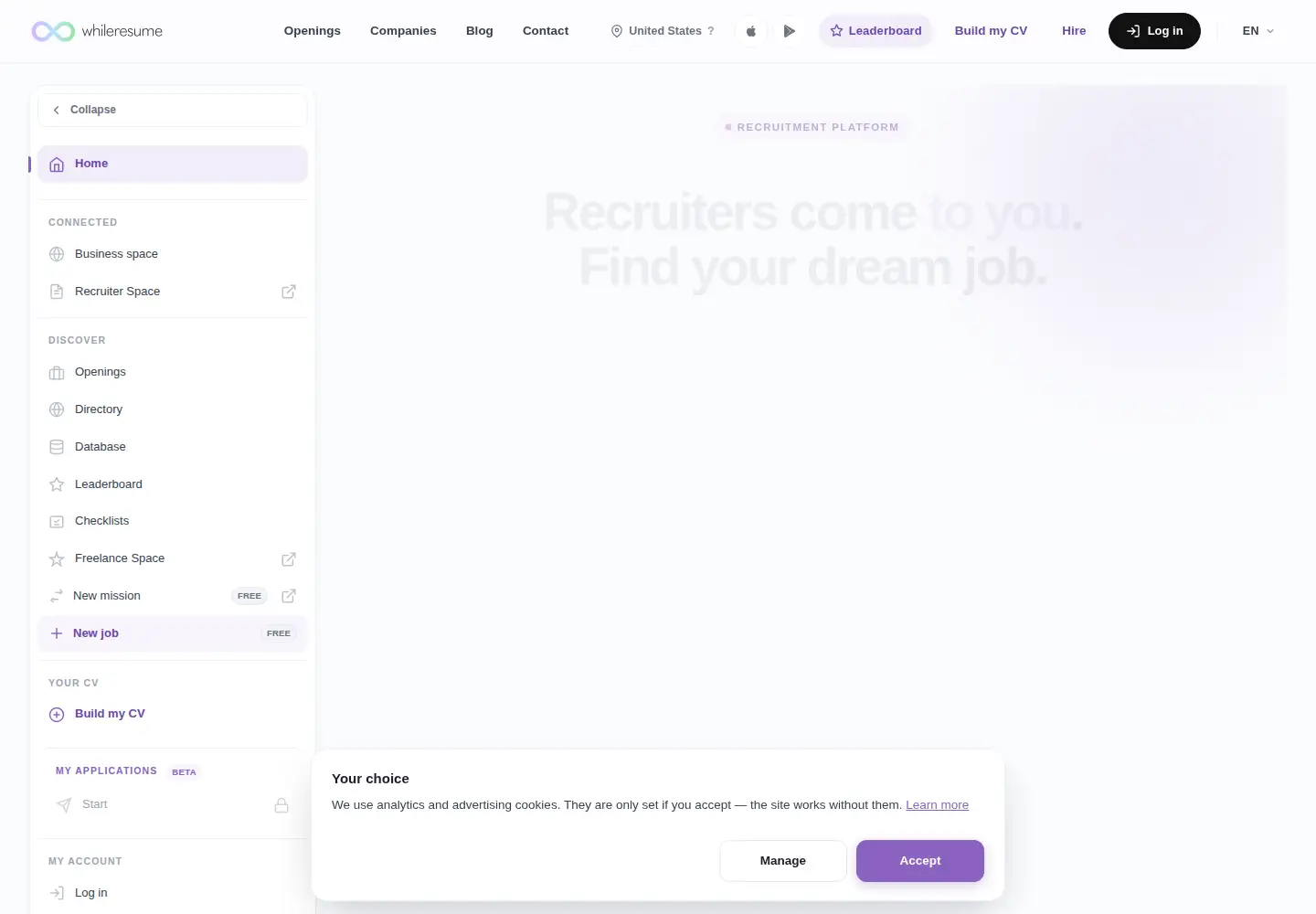 Screenshot of whileresume.com