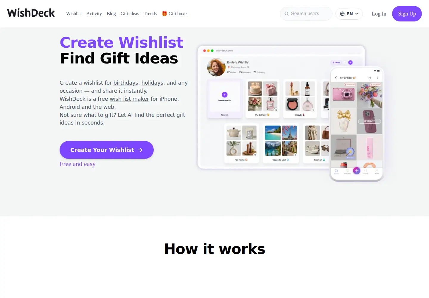 Screenshot of wishdeck.com