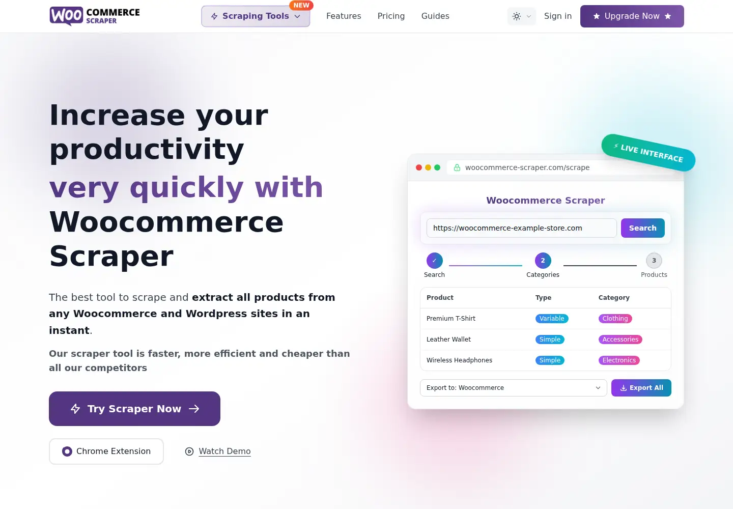 Screenshot of woocommerce-scraper.com