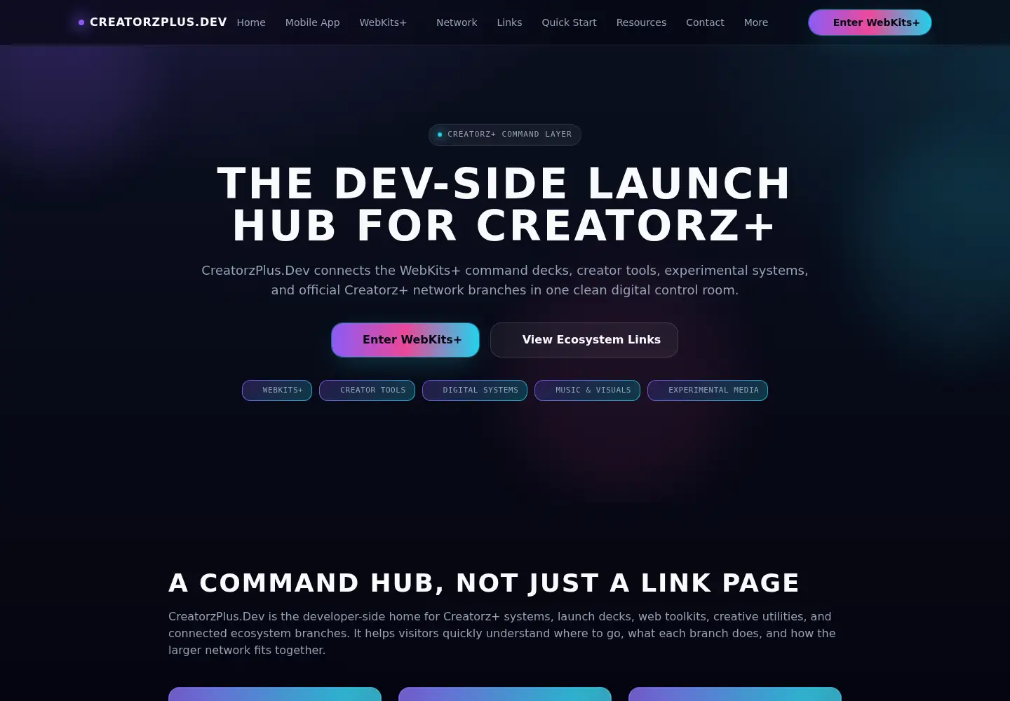 Captured homepage of creatorzplus.dev in the current scan