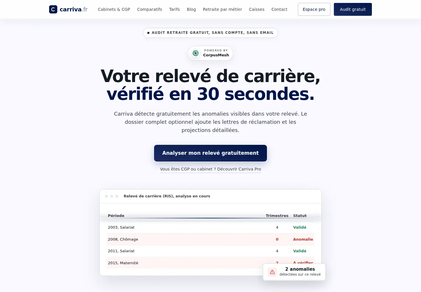 Captured homepage of carriva.fr in the current scan