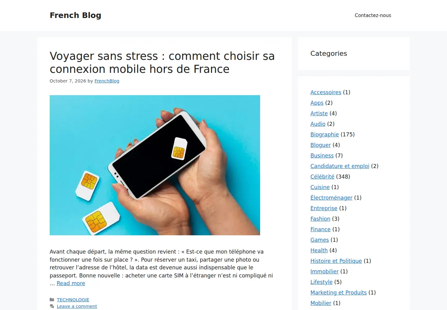 Captured homepage of frenchblog.fr in the current scan