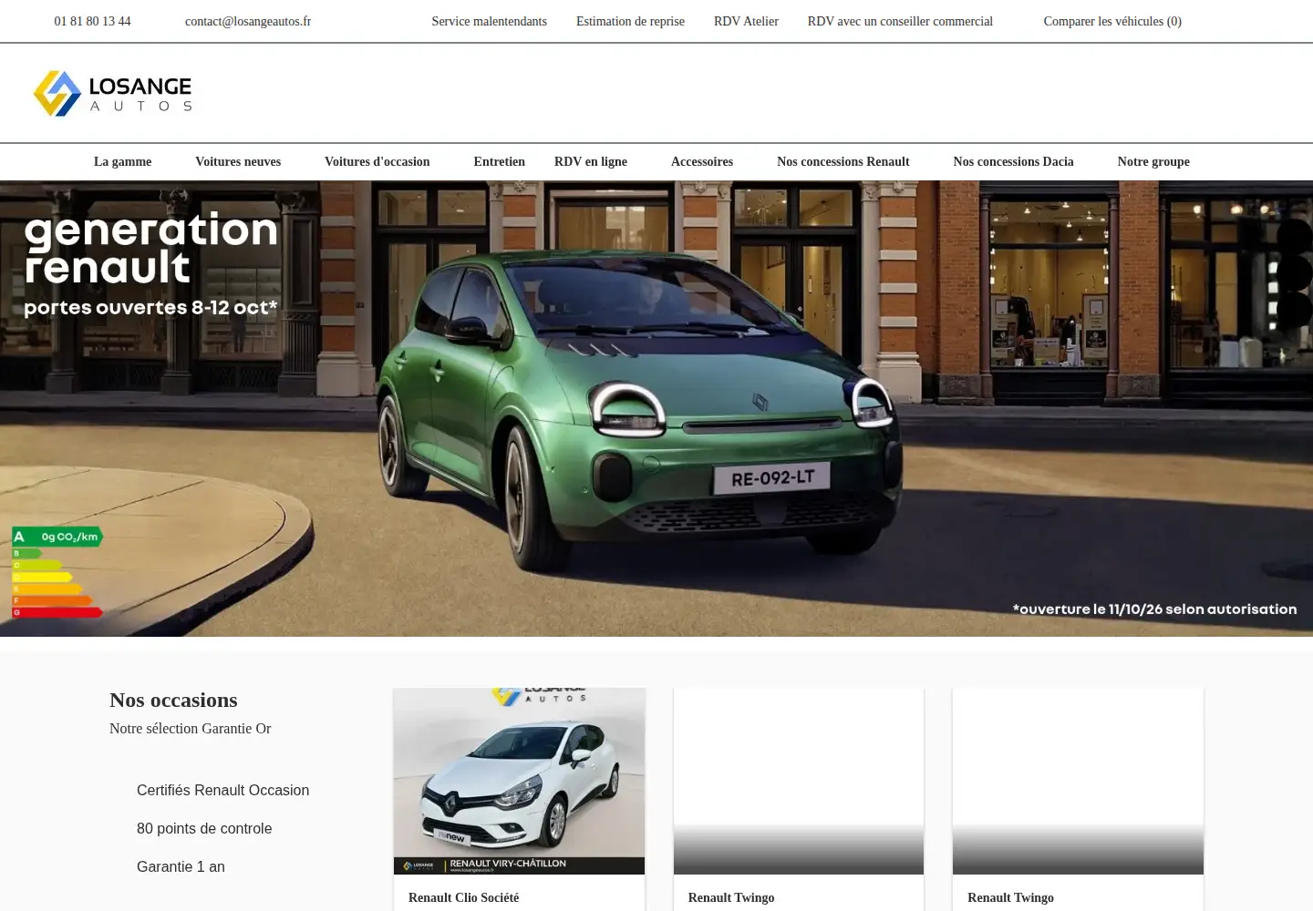 Captured homepage of losangeautos.fr in the current scan