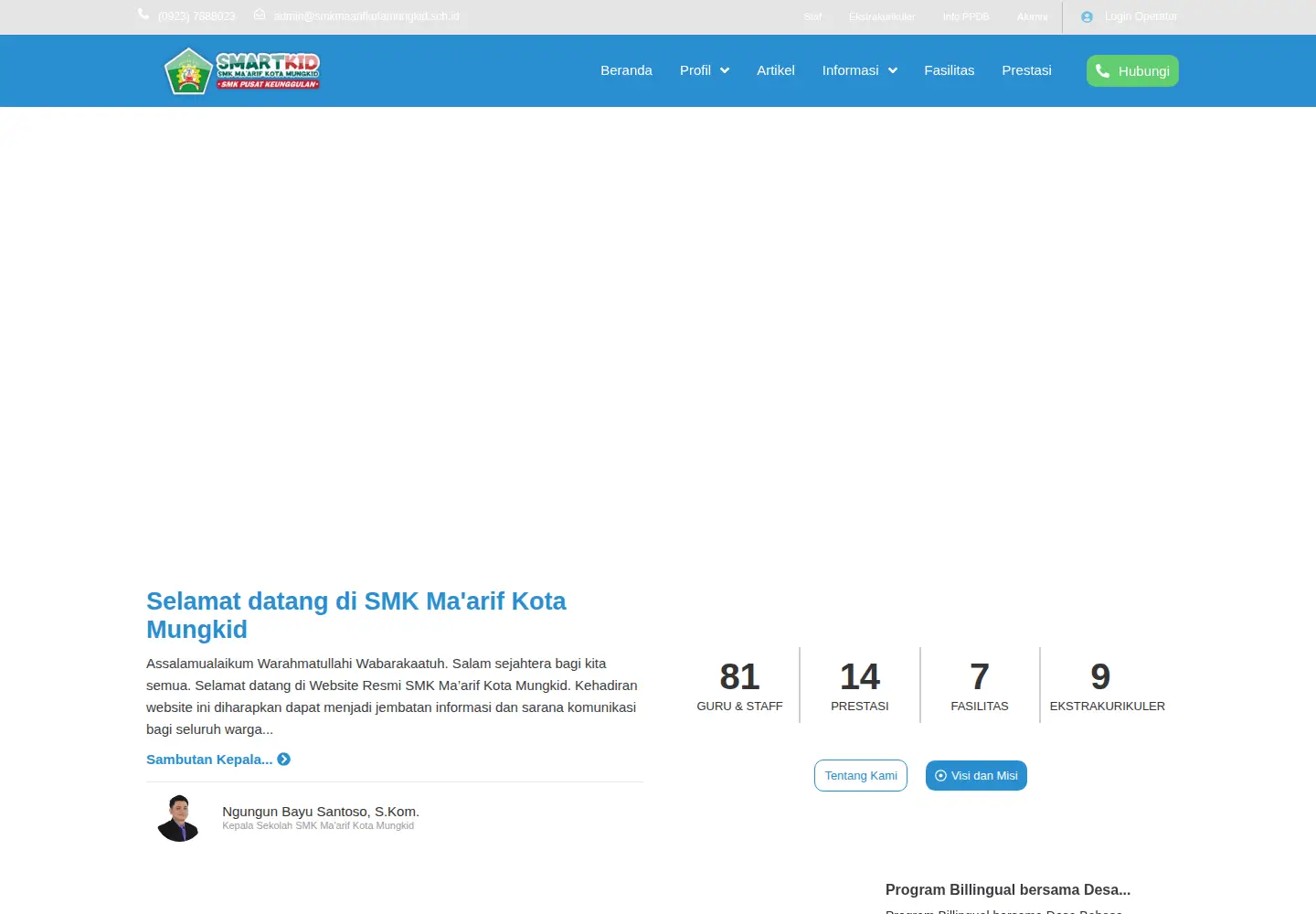 Screenshot of smkmaarifkotamungkid.sch.id