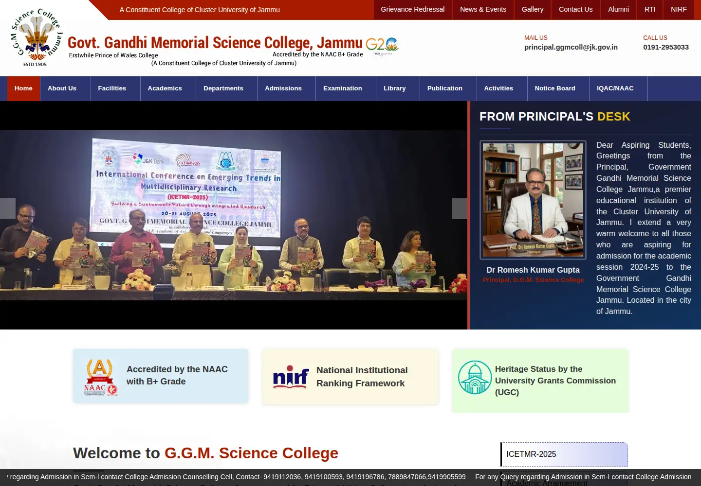 Screenshot of ggmsciencecollege.in