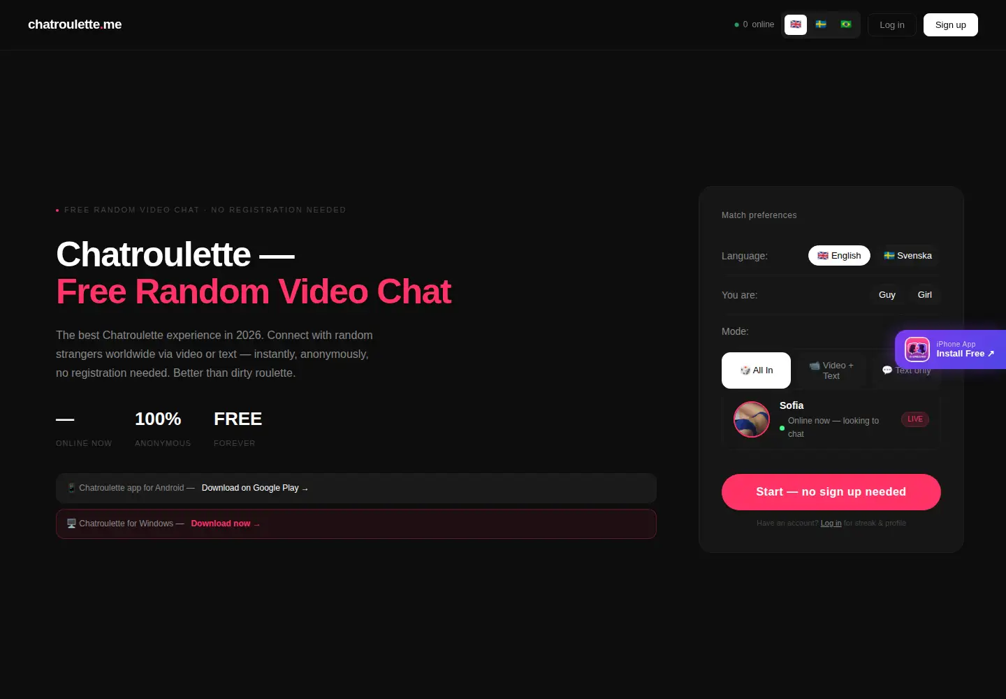 Screenshot of chatroulette.me