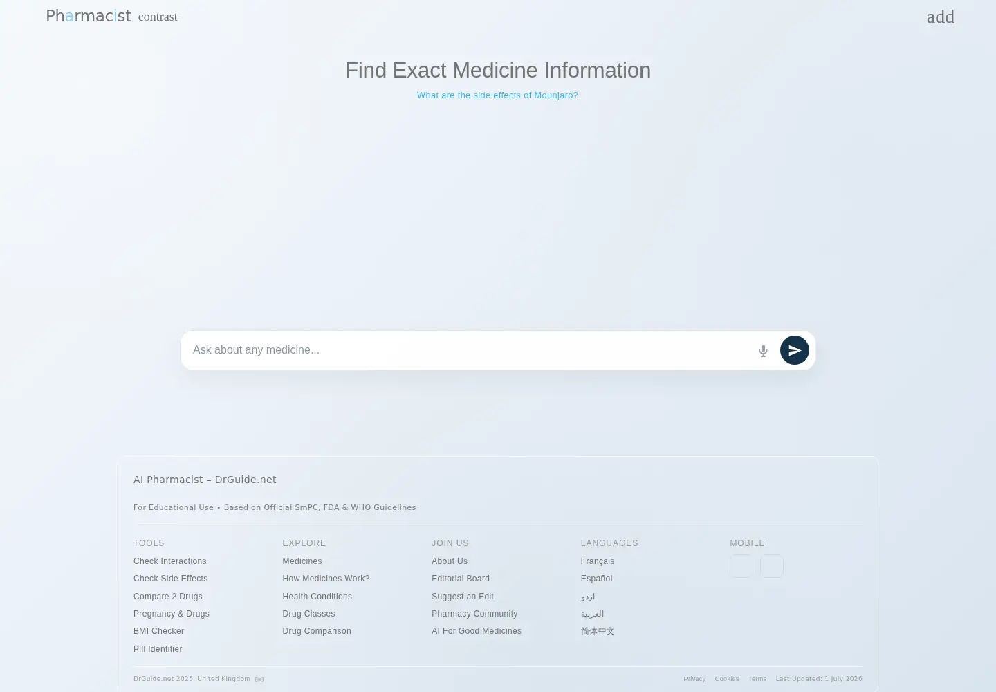 Screenshot of drguide.net